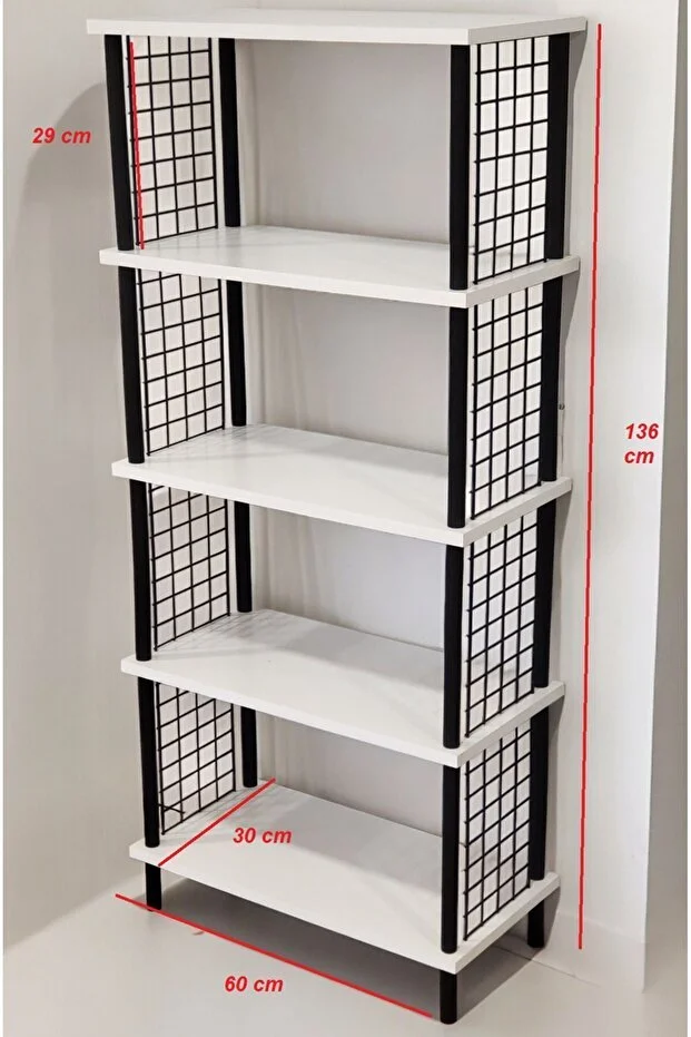 Kitaplık 5 Raflı Geniş Ayakkabılık Banyo Düzenleyici Klasörlük Dekoratif Mutfak Rafı